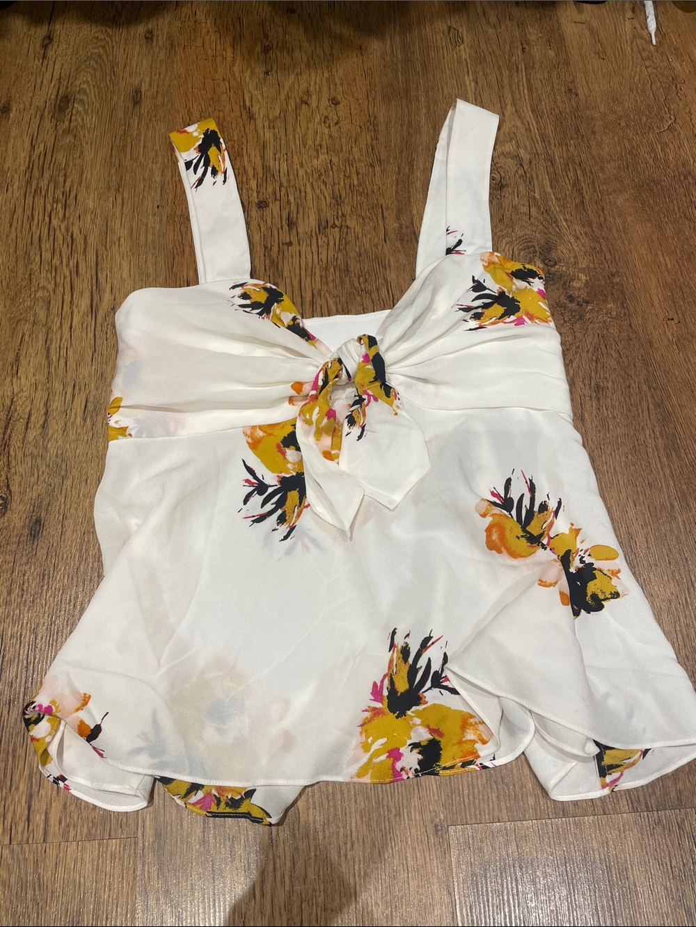 A.L.C. Cream Floral Tie-Front Camisole with Yellow & Black Accents